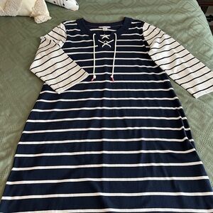 Tommy Bahama navy and white striped dress large